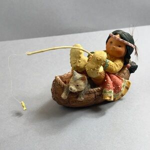 Enesco Native American Figurine Little Fish Tail Wolf Canoe